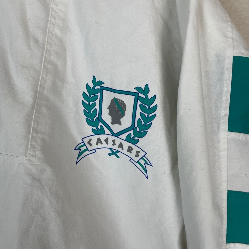 White & Teal Men's Windbreaker Pullover Jacket - Picture 3 of 11